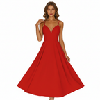 Emma | Women's Wedding Guest Midi Dress With Sweetheart Neckline And Spaghetti Straps | Elegant