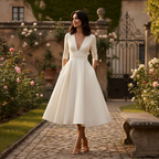 Emma | Women's Wedding Guest Midi Dress With V-Neck And Pleated Skirt | Elegant