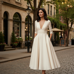 Emma | Women's Wedding Guest Midi Dress With V-Neck And Pleated Skirt | Elegant