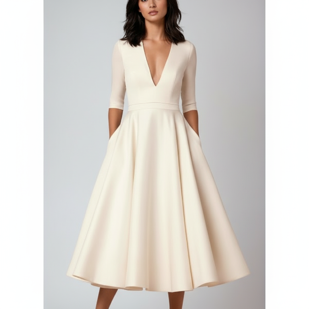 Emma | Women's Wedding Guest Midi Dress With V-Neck And Pleated Skirt | Elegant