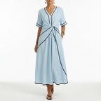 Emma | Women's Wrap Waist Midi Dress With Pleated Skirt And Short Sleeves | Casual