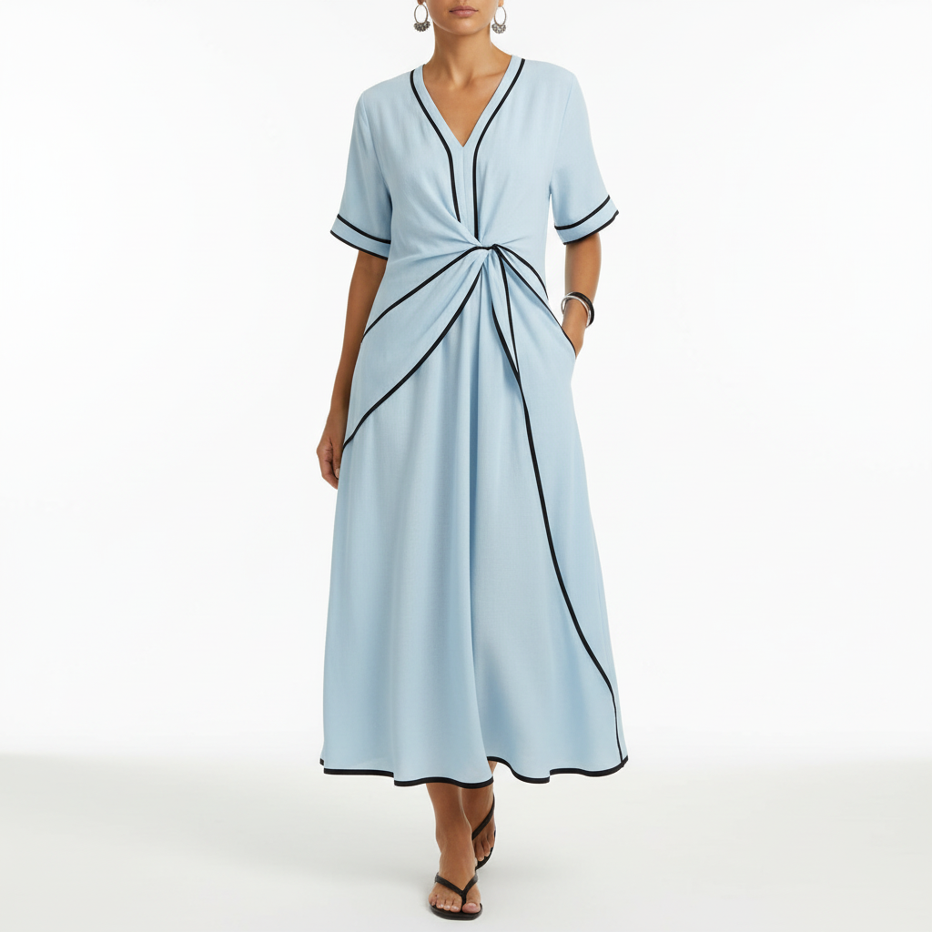 Emma | Women's Wrap Waist Midi Dress With Pleated Skirt And Short Sleeves | Casual
