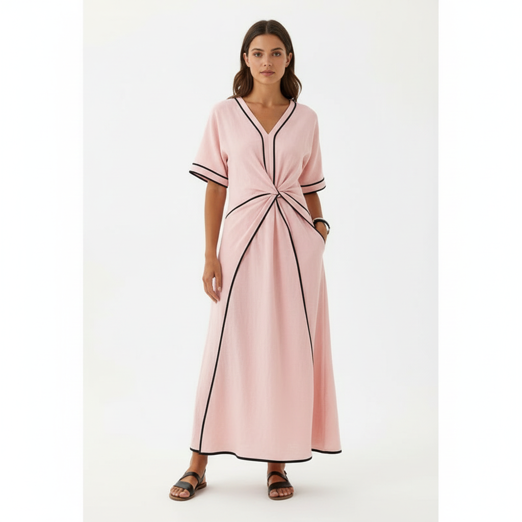 Emma | Women's Wrap Waist Midi Dress With Pleated Skirt And Short Sleeves | Casual