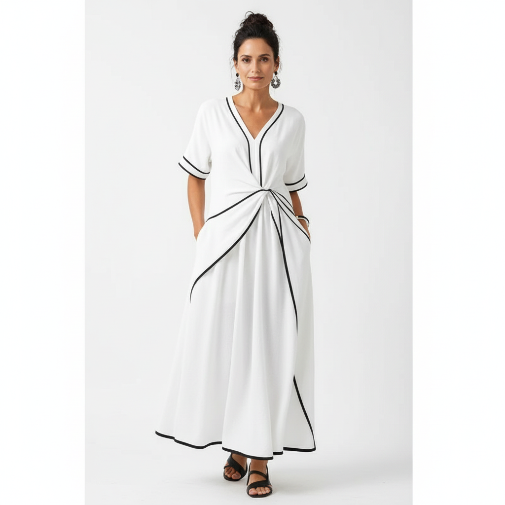Emma | Women's Wrap Waist Midi Dress With Pleated Skirt And Short Sleeves | Casual