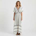 Emma | Women's Wrap Waist Midi Dress With V-Neck And Short Sleeves | Casual