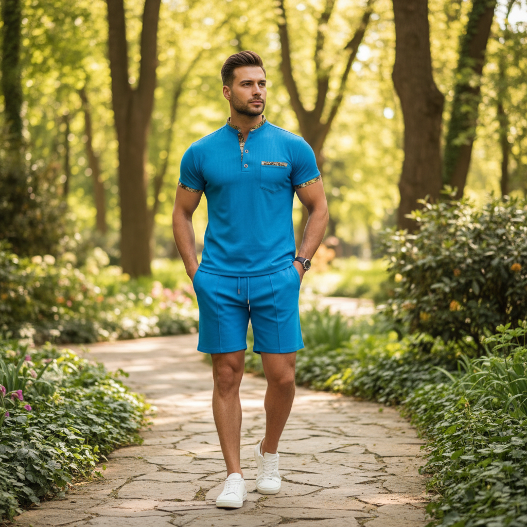 Ethan | Men's 2-Piece Set With Short Sleeve Polo And Drawstring Shorts | Sporty