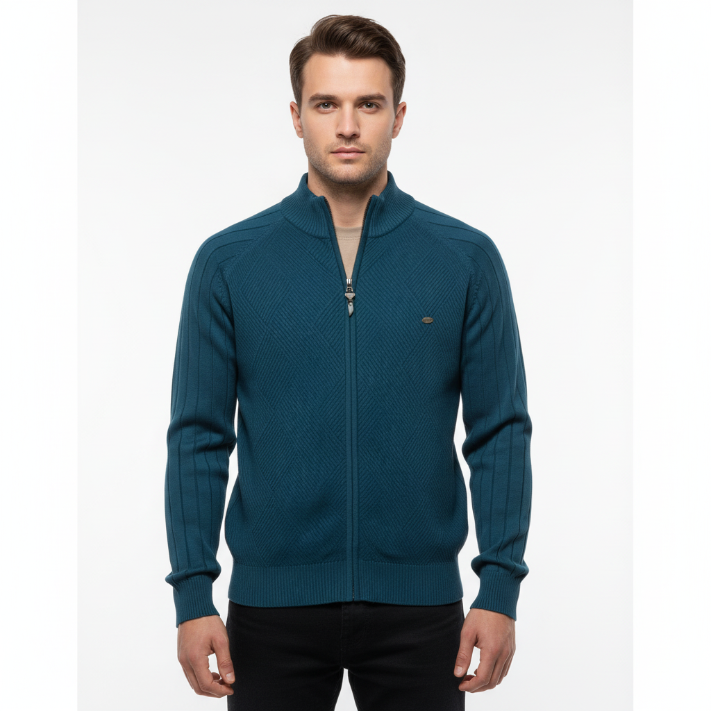 Ethan | Men's Bomber Jacket With Zip Closure And Textured Pattern | Casual