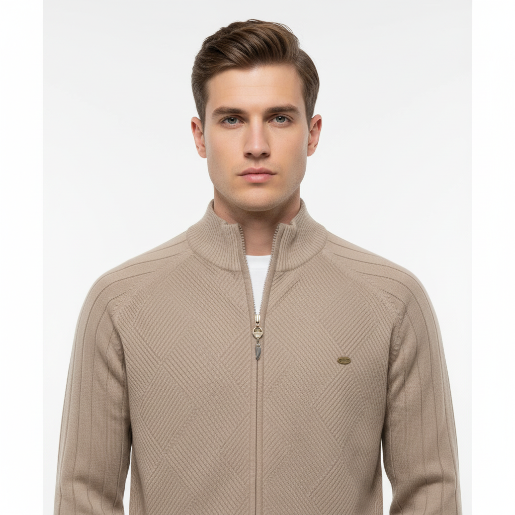 Ethan | Men's Bomber Jacket With Zip Closure And Textured Pattern | Casual