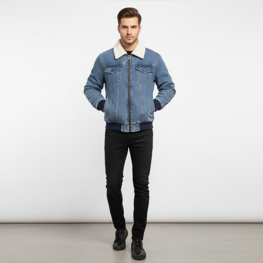 Ethan | Men's Denim Jacket With Zip Closure And Front Pockets | Casual