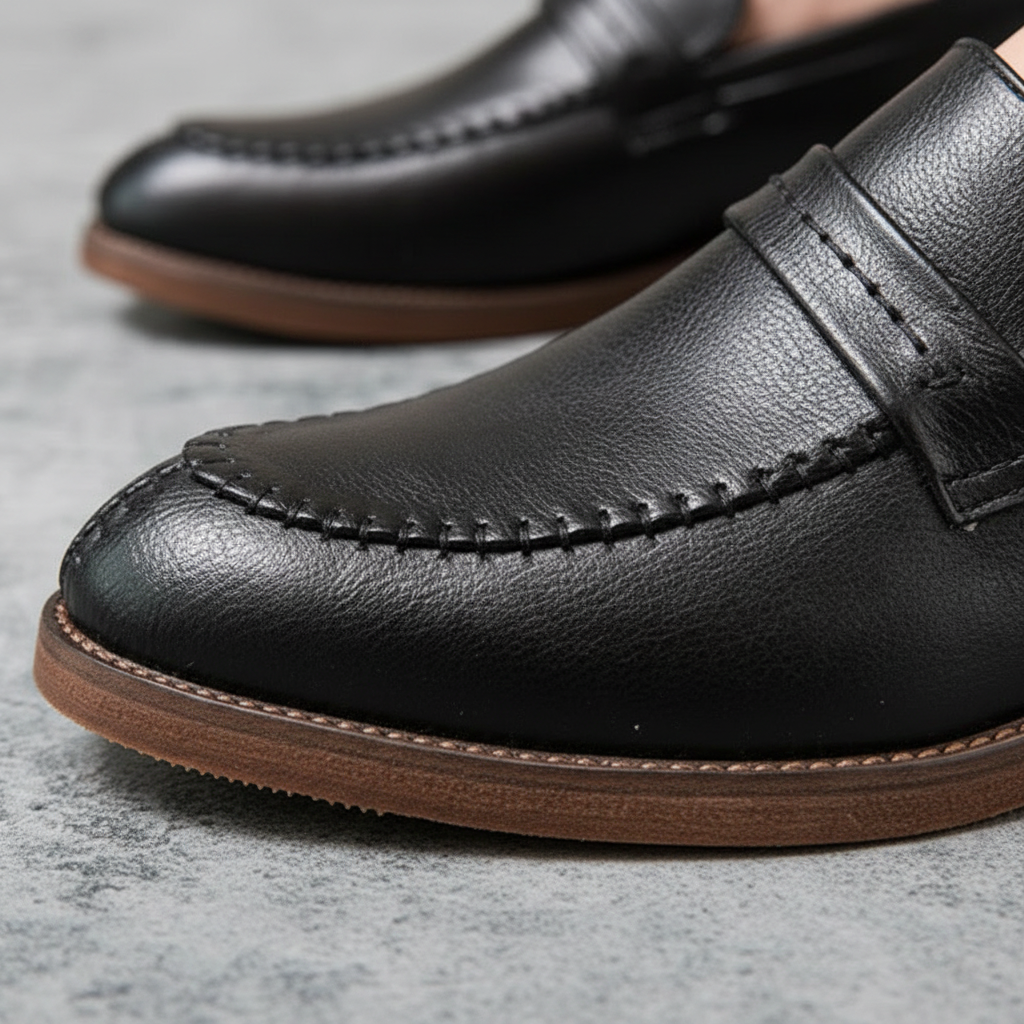 Ethan | Men's Leather Loafers With Slip On Design And Woven Stitch Detail | Formal