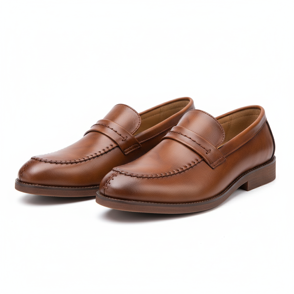 Ethan | Men's Leather Loafers With Slip On Design And Woven Stitch Detail | Formal