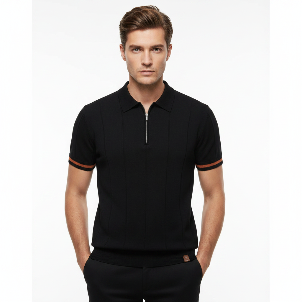 Ethan | Men's Polo Shirt With Zip Closure And Short Sleeves | Casual
