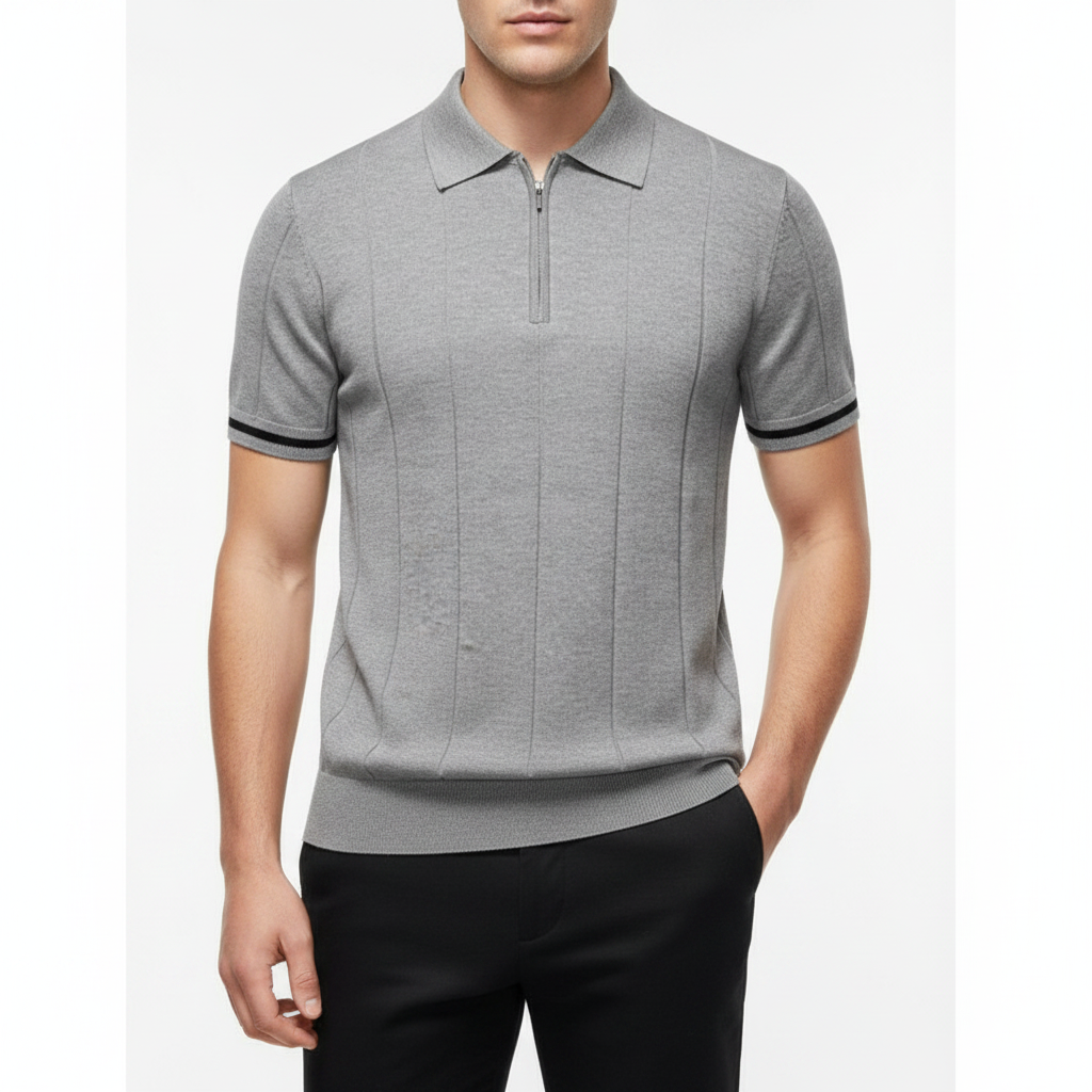 Ethan | Men's Polo Shirt With Zip Closure And Short Sleeves | Casual