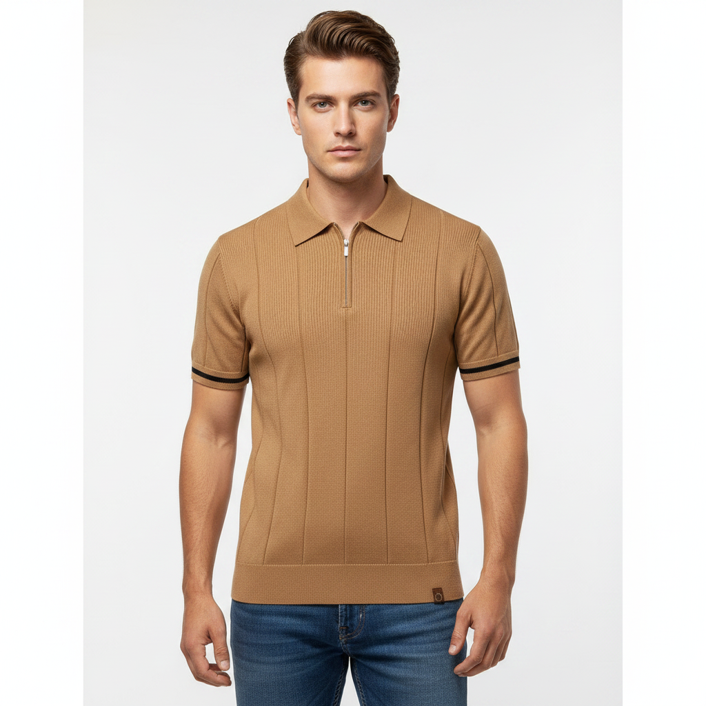 Ethan | Men's Polo Shirt With Zip Closure And Short Sleeves | Casual