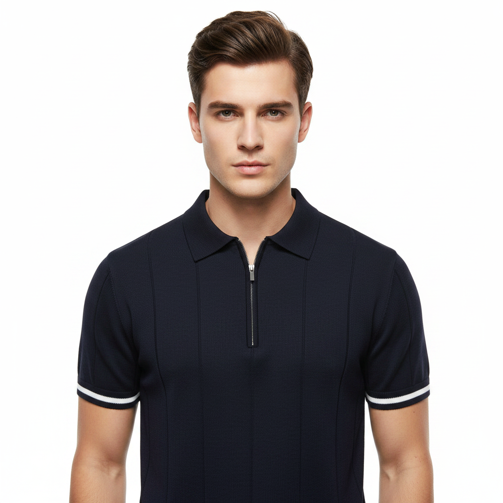Ethan | Men's Polo Shirt With Zip Closure And Short Sleeves | Casual