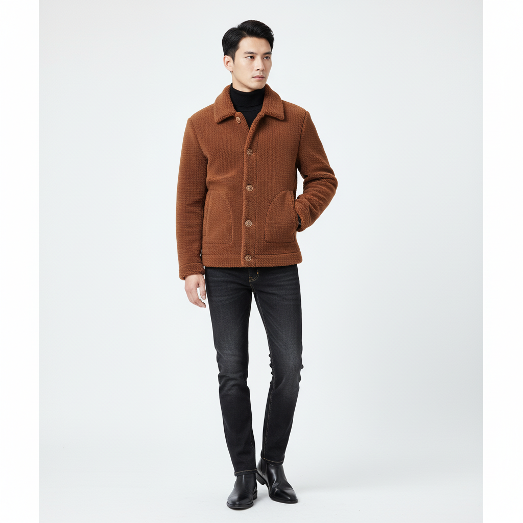 Ethan | Men's Sherpa Jacket With Button Front And Side Pockets | Casual