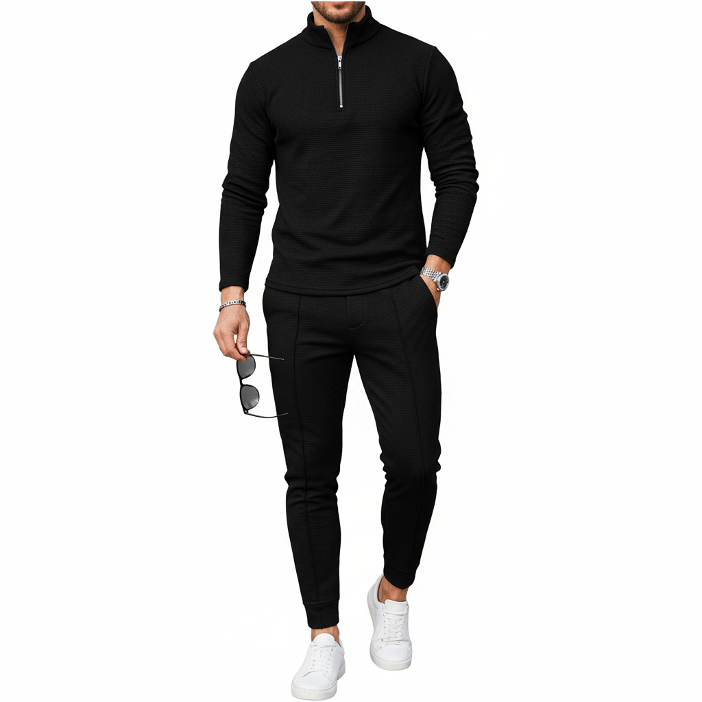 Ethan | Men's Two Piece Set With Zip Collar Top And Tapered Pants | Modern