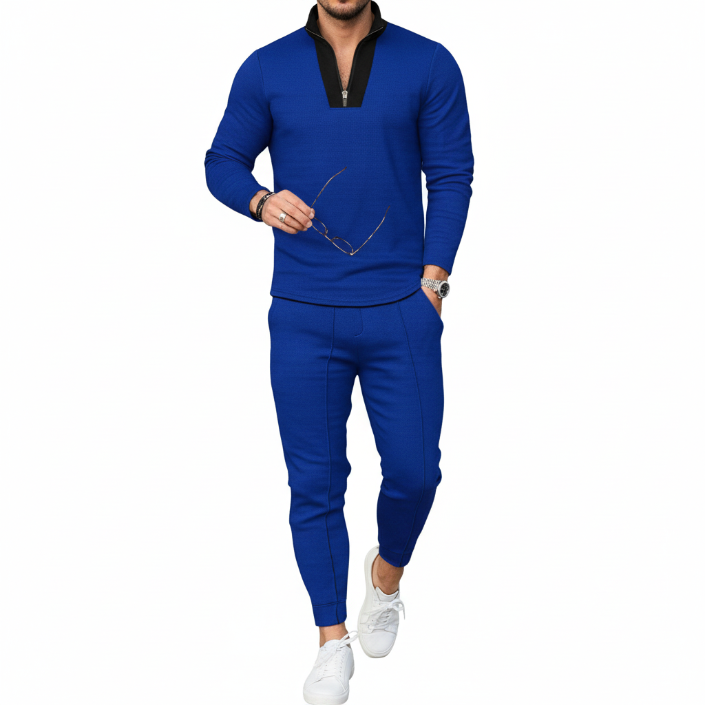 Ethan | Men's Two Piece Set With Zip Collar Top And Tapered Pants | Modern