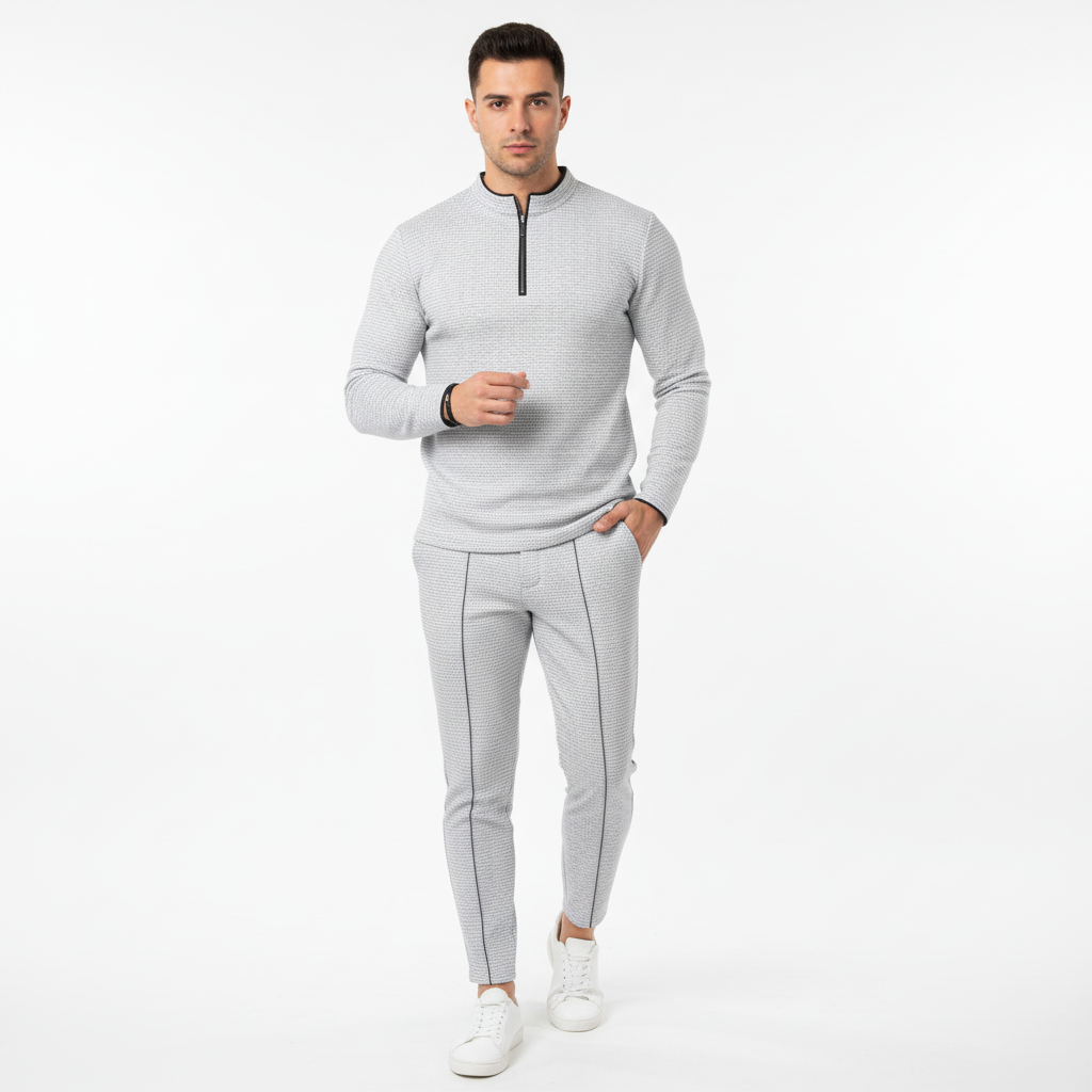 Ethan | Men's Two Piece Set With Zip Collar Top And Tapered Pants | Modern