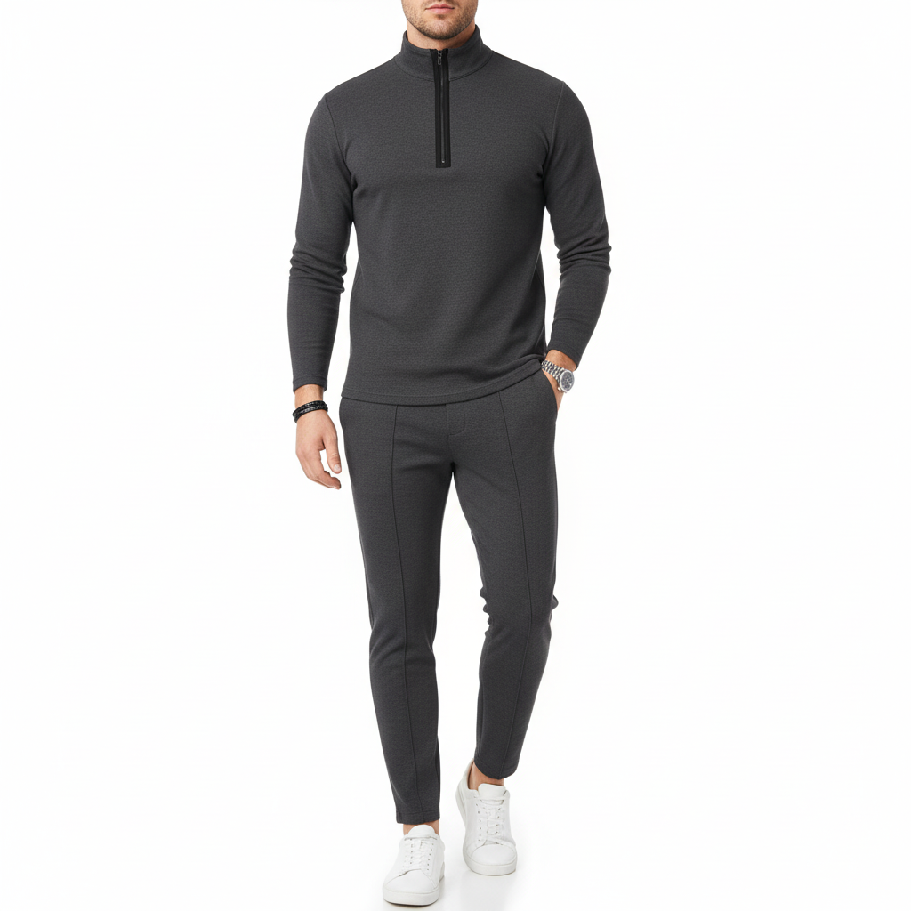Ethan | Men's Two Piece Set With Zip Collar Top And Tapered Pants | Modern