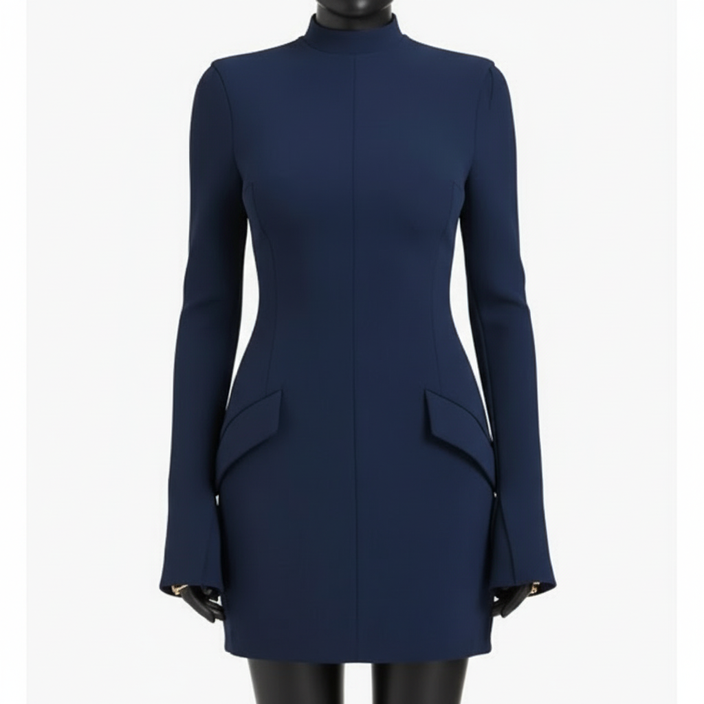 Freya | Women’s Cocktail Mini Dress With High Neckline And Long Sleeves | Chic