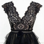 Freya | Women’s Cocktail Midi Dress With Lace Bodice And Layered Ruffle Skirt | Elegant