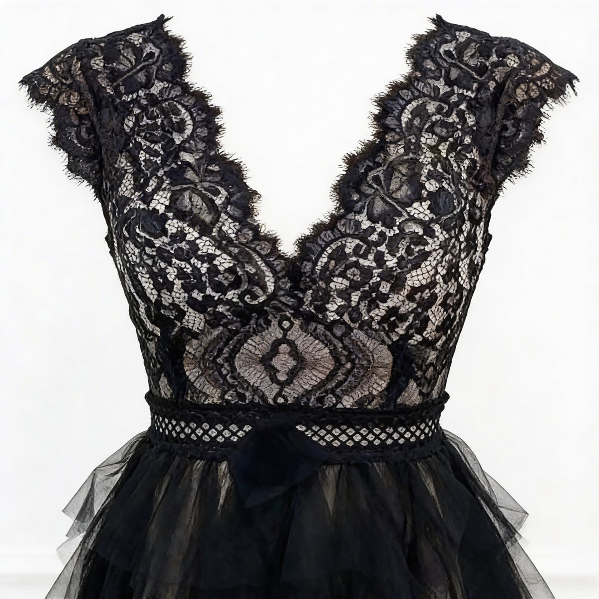 Freya | Women’s Cocktail Midi Dress With Lace Bodice And Layered Ruffle Skirt | Elegant
