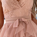 Freya | Women’s Cocktail Midi Dress With Lace Bodice And Layered Ruffle Skirt | Elegant