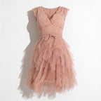 Freya | Women’s Cocktail Midi Dress With Lace Bodice And Layered Ruffle Skirt | Elegant
