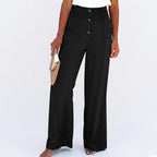 Freya | Women’s Linen Trousers With Button Front And Elastic Waistband | Relaxed