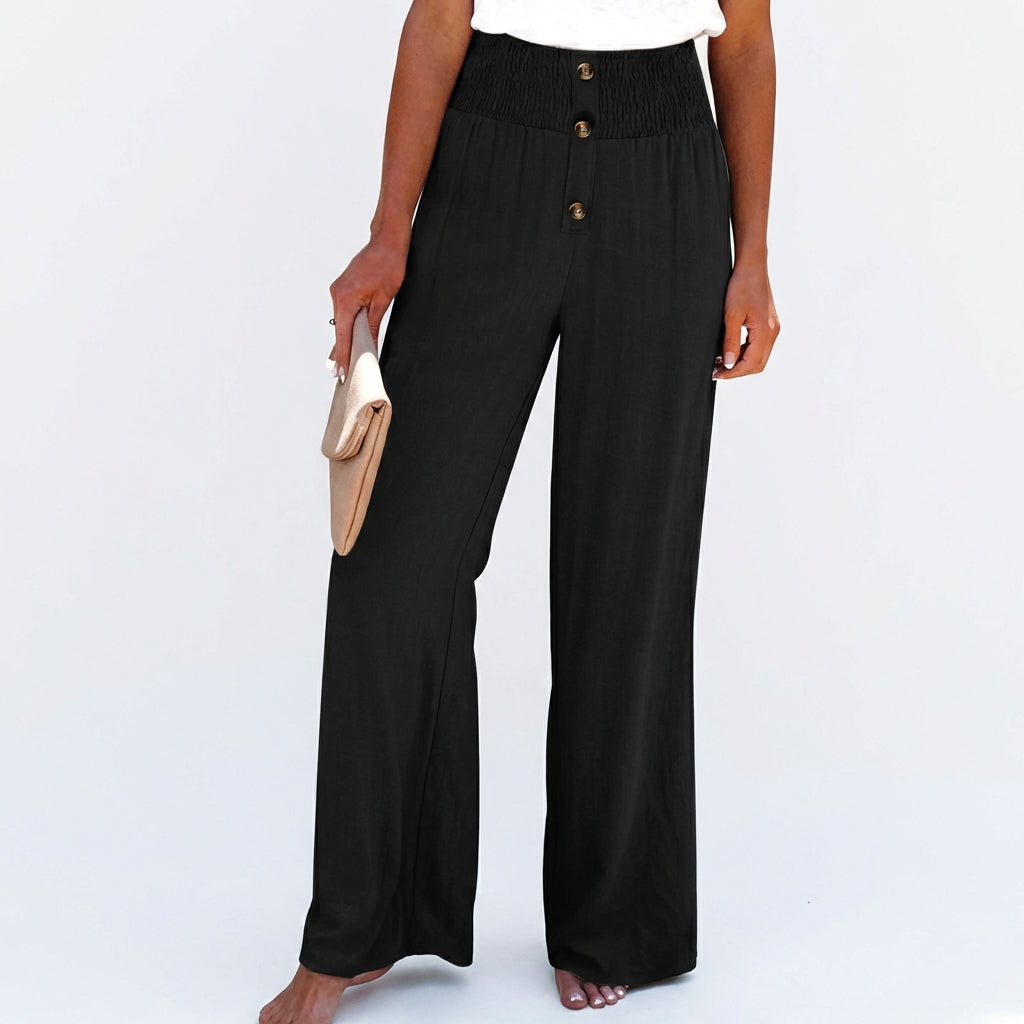 Freya | Women’s Linen Trousers With Button Front And Elastic Waistband | Relaxed