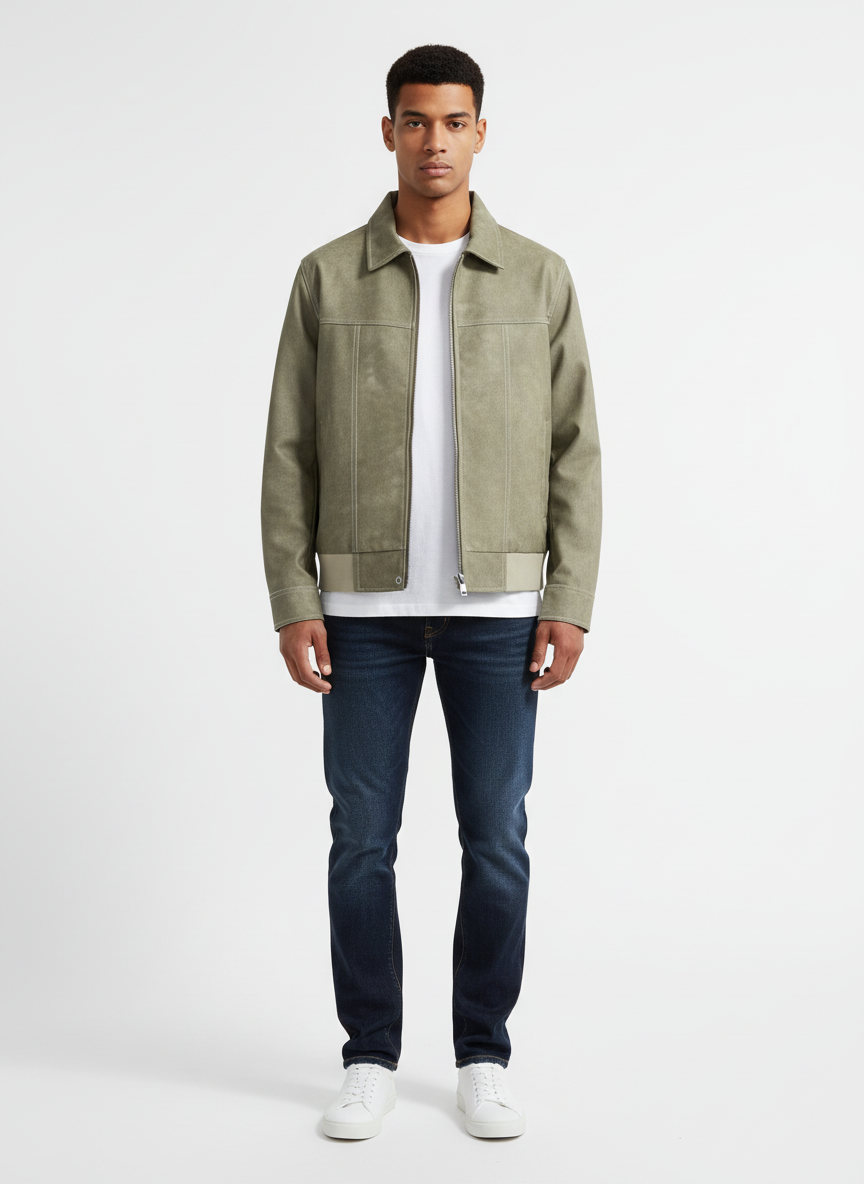 Harper | Men's Leather Jacket With Zip Closure And Contrast Stitching | Casual