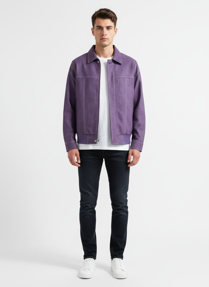 Harper | Men's Leather Jacket With Zip Closure And Contrast Stitching | Casual