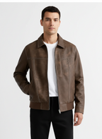Harper | Men's Leather Jacket With Zip Closure And Contrast Stitching | Casual