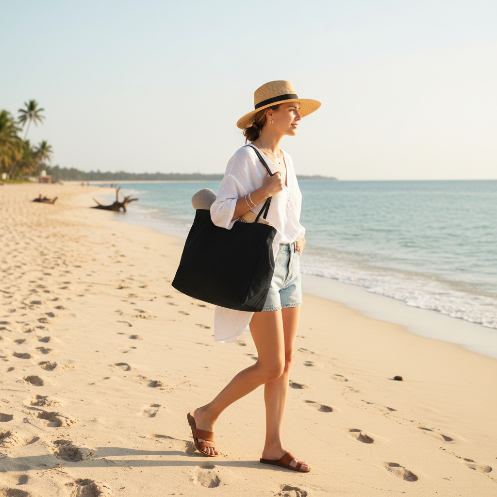 Harper | Women's Beach Bag With Structured Shape And Shoulder Straps | Minimalist