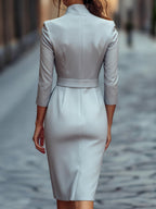 Harper | Women’s Black Belted Long Sleeve Dress With Mandarin Collar