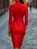 Harper | Women’s Black Belted Long Sleeve Dress With Mandarin Collar