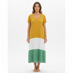 Harper | Women's Block V Neck Midi Dress With Short Sleeves And Draped Fit | Casual