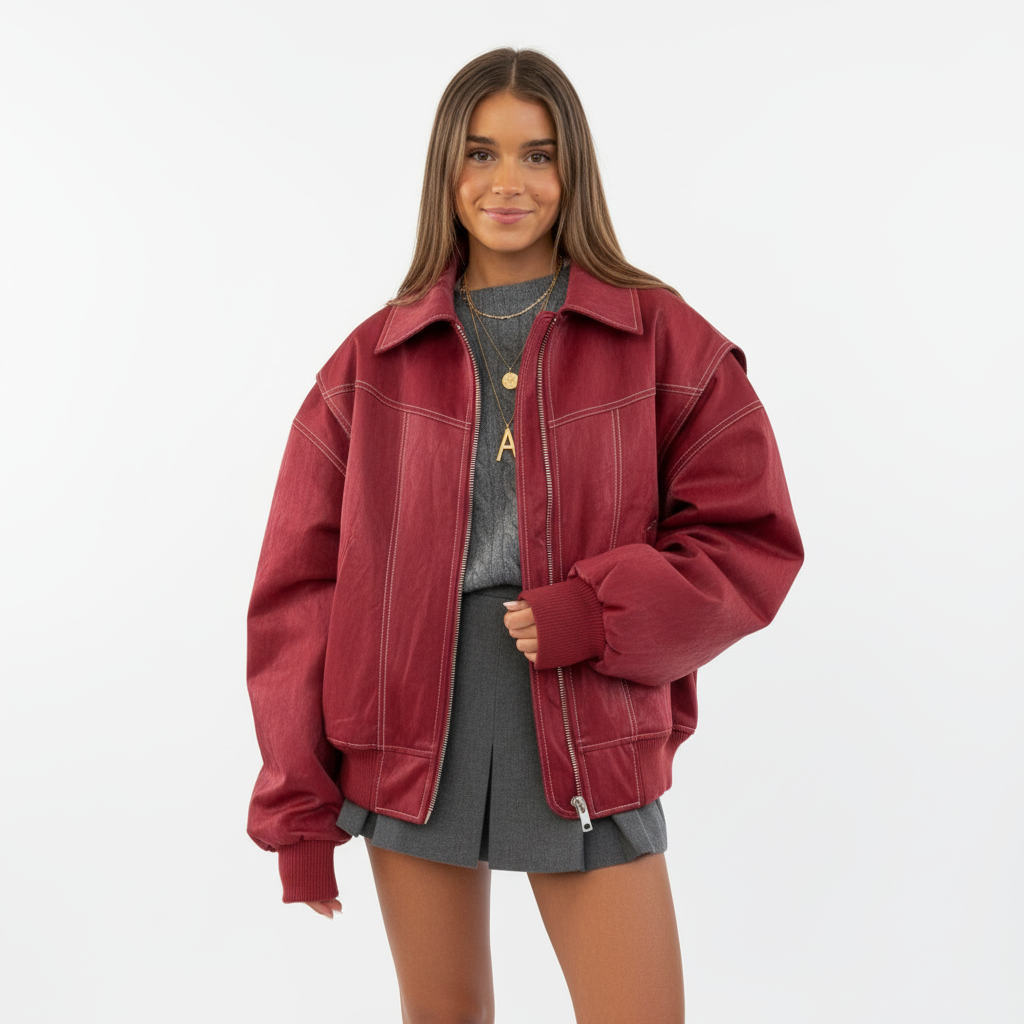 Harper | Women's Bomber Jacket With Zip Closure And Oversized Collar | Casual