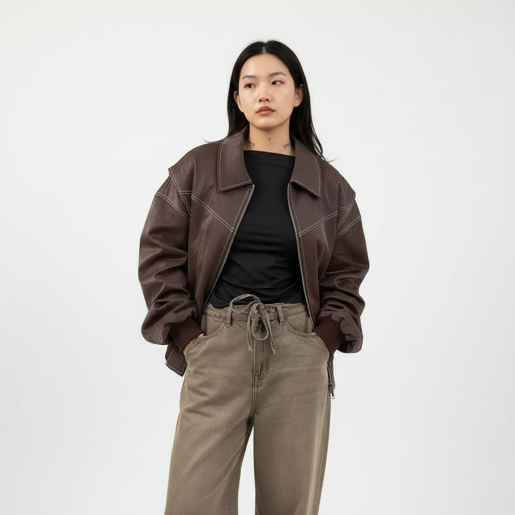 Harper | Women's Bomber Jacket With Zip Closure And Oversized Collar | Casual