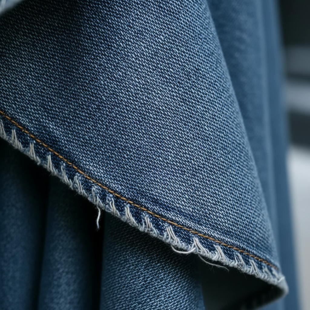 Harper | Women's Denim Skirt With Asymmetric Hem And Draped Ruffles | Elegant