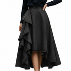 Harper | Women's Denim Skirt With Asymmetric Hem And Draped Ruffles | Elegant
