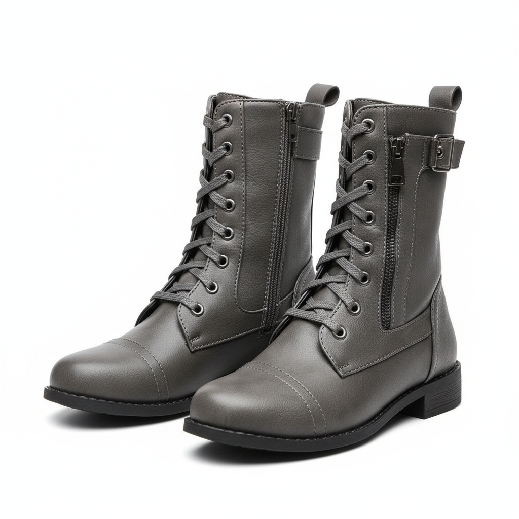 Harper | Women's Lace-Up Boots With Side Zip And Buckle Detail | Casual