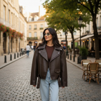 Harper | Women's Leather Jacket With Asymmetric Zip And Belt Detail | Biker