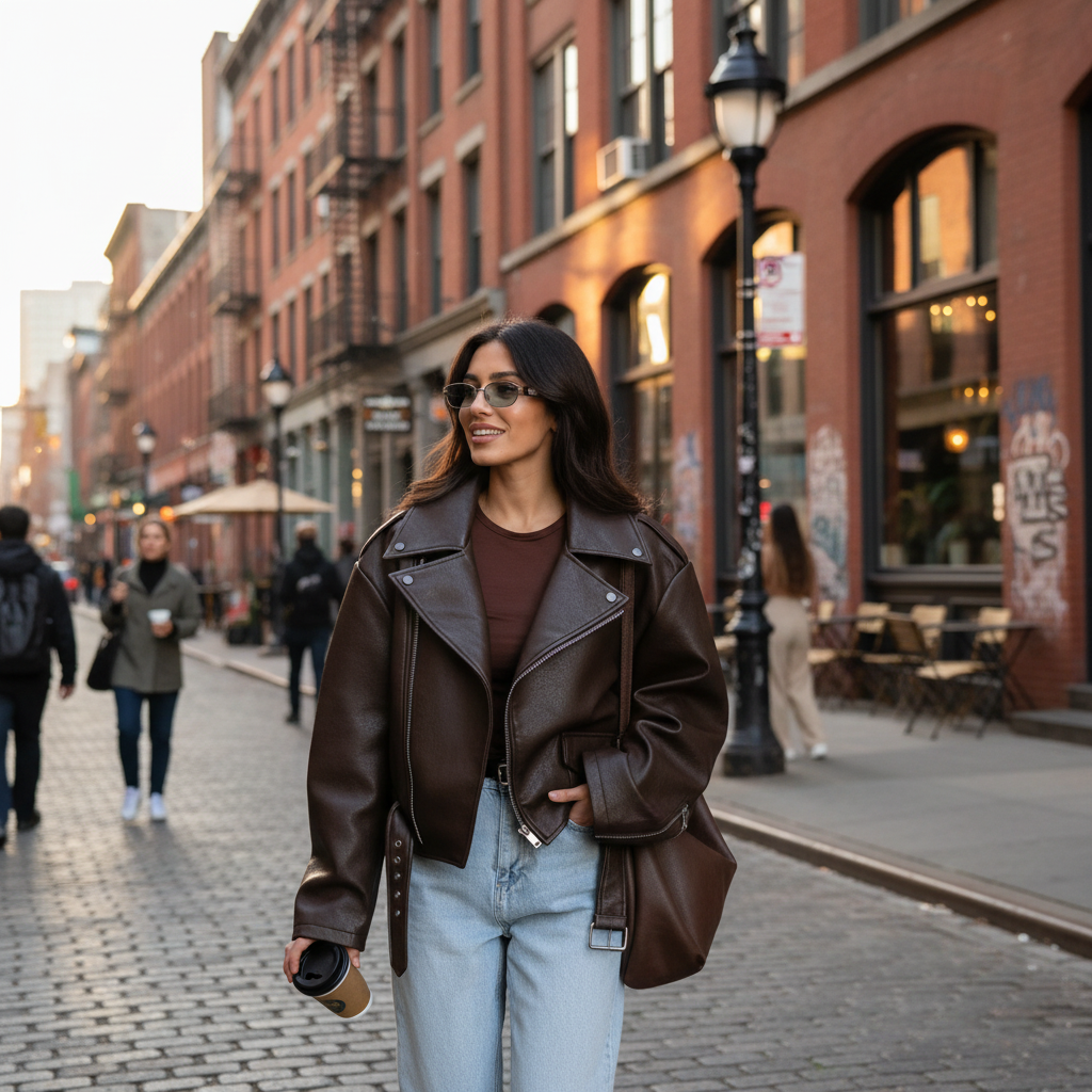 Harper | Women's Leather Jacket With Asymmetric Zip And Belt Detail | Biker