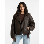 Harper | Women's Leather Jacket With Asymmetric Zip And Belt Detail | Biker