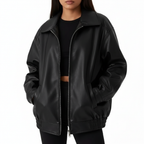 Harper | Women's Leather Jacket With Zip Closure And Point Collar | Minimalist