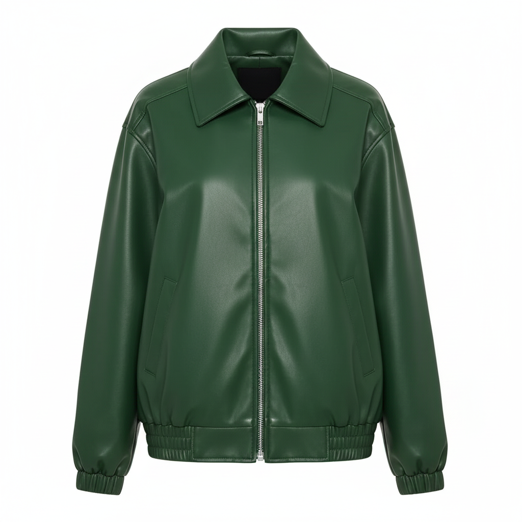 Harper | Women's Leather Jacket With Zip Closure And Point Collar | Minimalist
