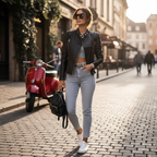 Harper | Women's Leather Jacket With Zip Closure And Quilted Sleeves | Biker