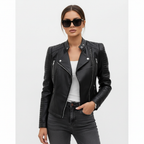 Harper | Women's Leather Jacket With Zip Closure And Quilted Sleeves | Biker